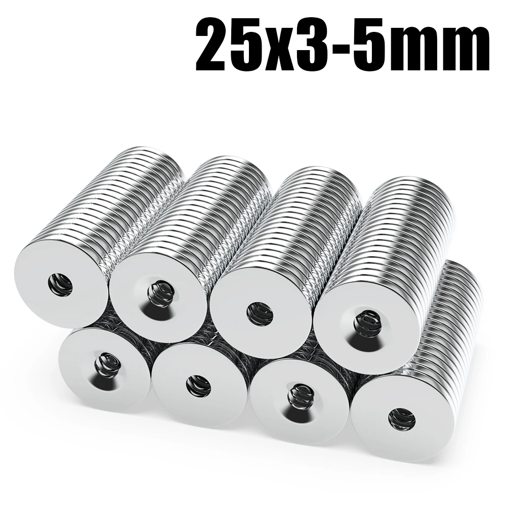 2/5/10/20/50Pcs N35 Super Strong Magnet 25mm X 3mm Hole5mm Round Magnetic NdFeB Neodymium magnet Powerful Disc imanes with hole