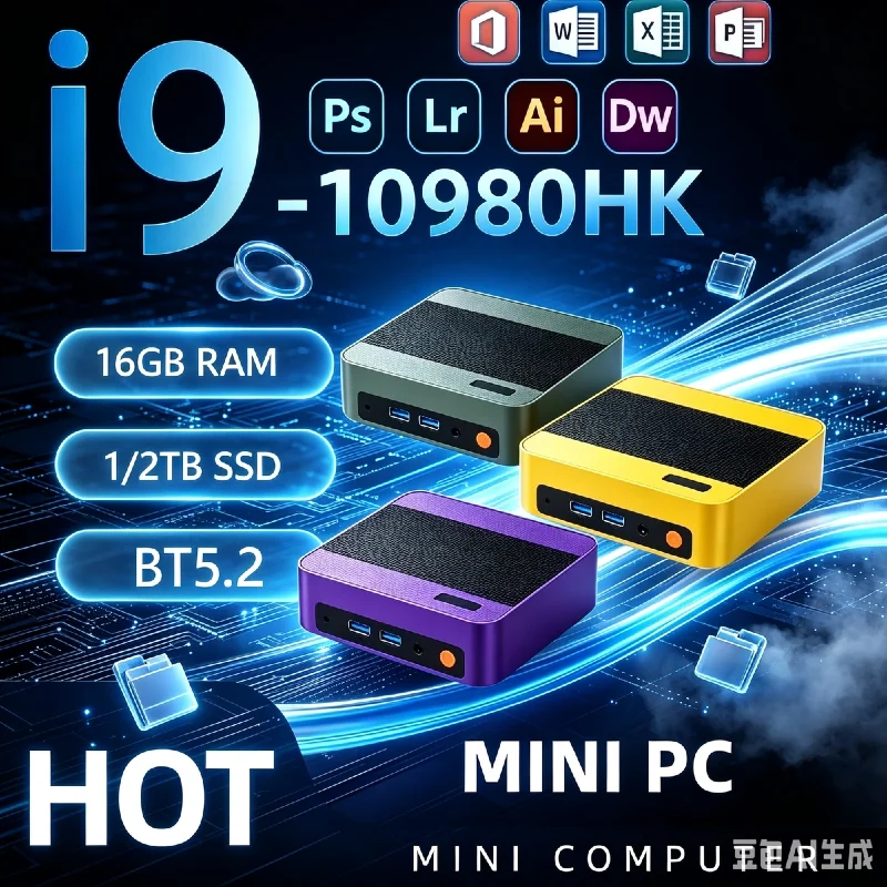 Versatile Mini Desktop Intel i9-10980HK,16GB DDR4 RAM,NVMe M.2 SSD,Triple 4K Display,Low-Noise Cooling for Office & Daily Use