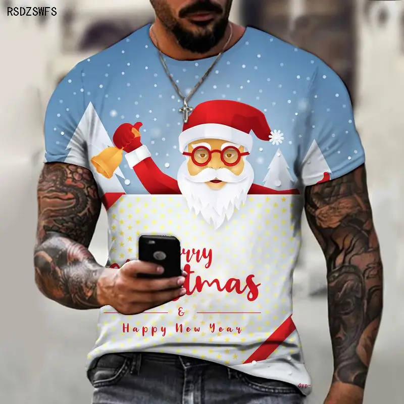 Christmas Carnival New Brand Men\'s T-shirt 3D Printing Santa Claus Costume Christmas Tree Snowman Atmosphere