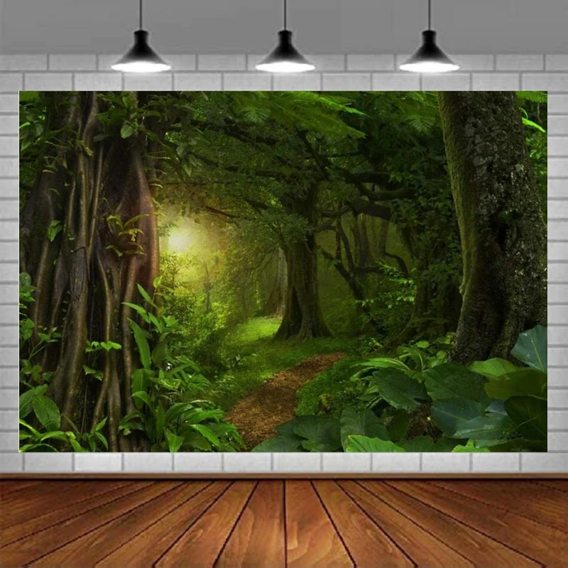 

Fairytale Rainforest Photo Photography Backdrop Kids Birthday Party Decor Evergreen Forest Jungle Natural Scenery Background
