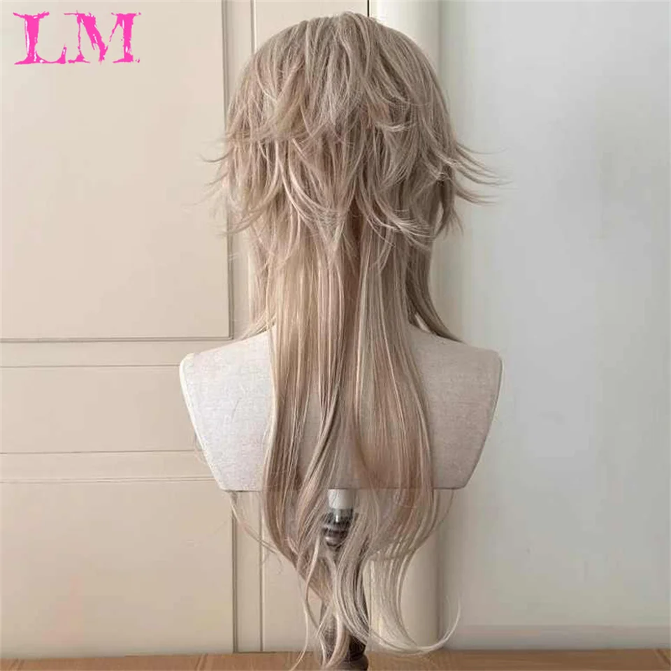 LM Wig Sintetis Keriting Panjang Poni Lurus Wanita Wig Keriting Panjang Anak Perempuan JK Ekor Kuda Ganda Lolita Halus Berbulu