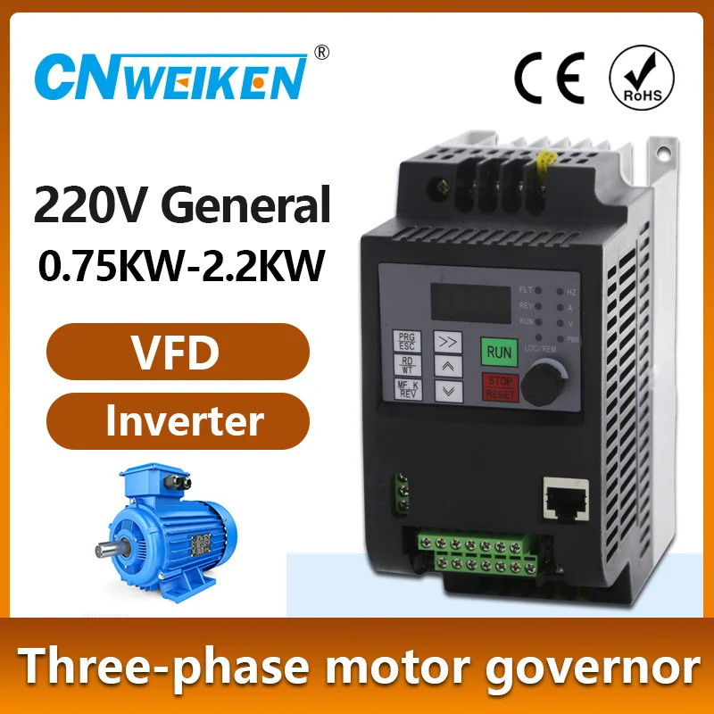 NEW WK600 0.75-11KW 220V VFD 1 phase in 220V/380V 3 phase out Variable Frequency Drive VFD Inverter for CNC router Spindle motor