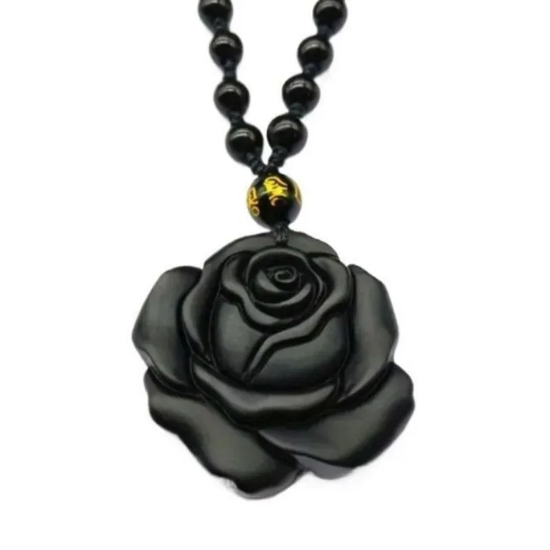 

Black Rose Obsidian Necklace, The Same Fashion Pendant Jewelry for Men and Women, Popular Fashion Style