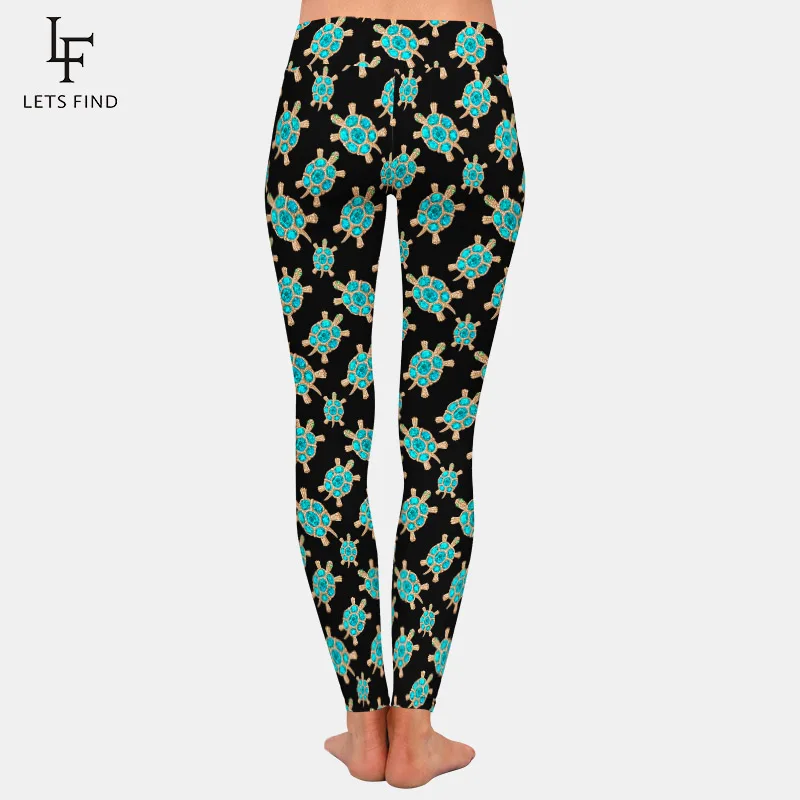 LETSFIND Fashion Jewelry In The Form of A Turtle with Blue Stones Print Leggings High Waist Women Workout Slim Pants