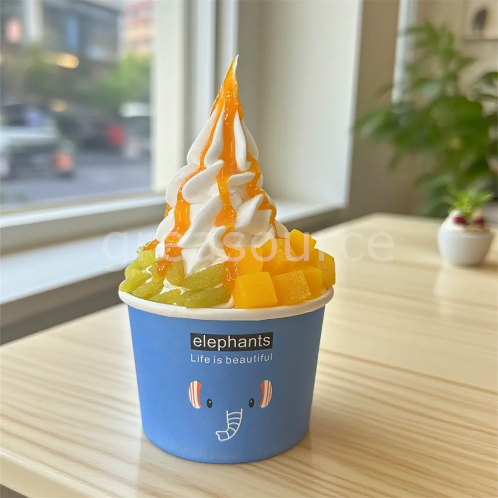 

85mm Paper Cup Ice Cream Yogurt Fruit Fresh Model Raisin Mango Block Mango Jam Cream Biscuit Stick Realistic Simulation Food Joy