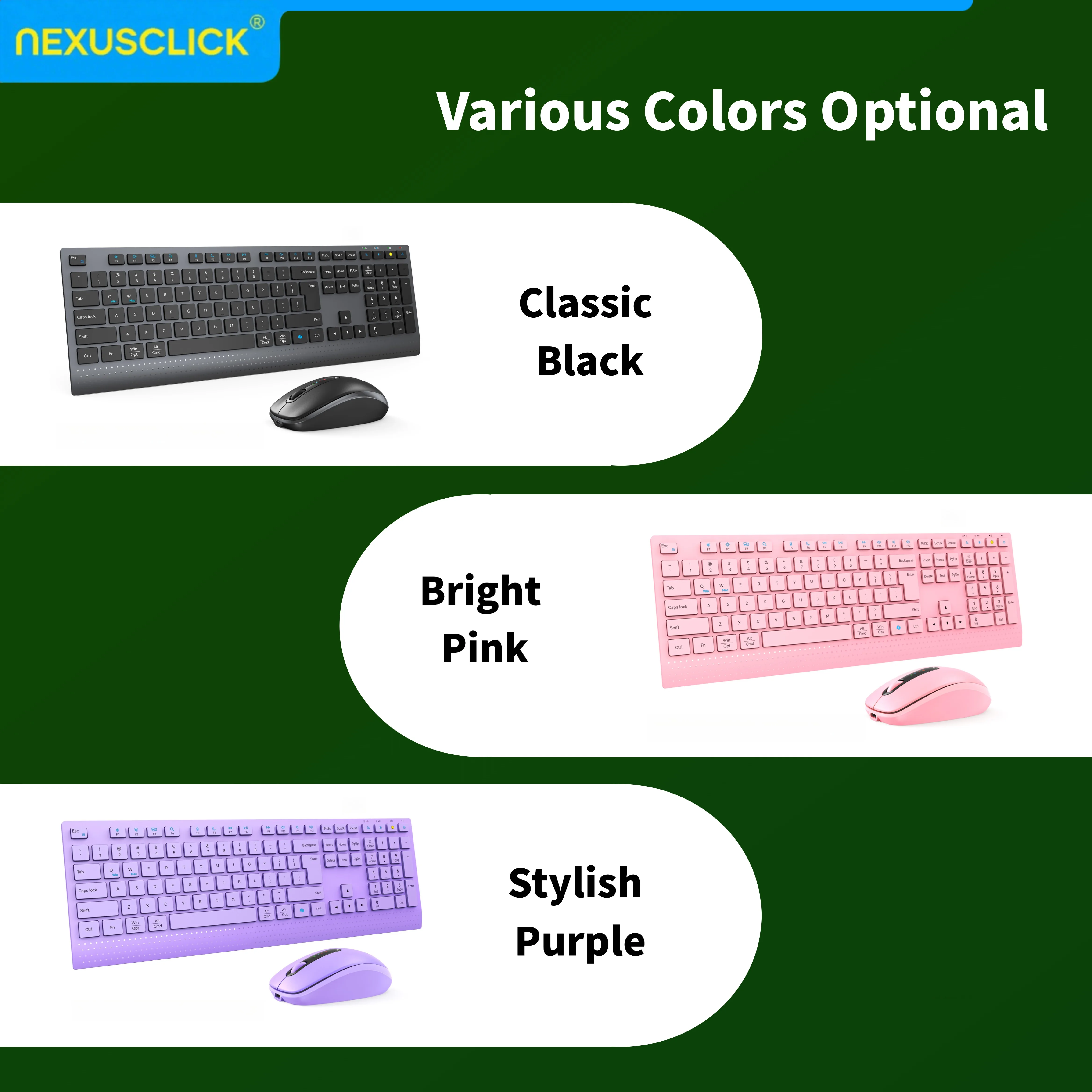 NexusClick C2000 Dual Mode Wireless Keyboard Mouse Combo,Silent Ergonomic Keyboard Adjustable DPI Mouse for PC Laptop Mac Office