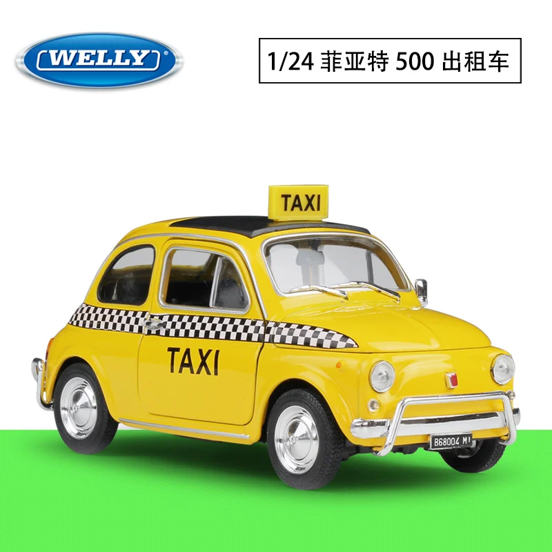 Nuevo Producto WELLY 1:24, Modelo de Auto de Aleación Fiat Nuova Fiat 500 Taxi, Juguete de Auto para Niños y Niñas, Regalo Festivo, Coleccionable