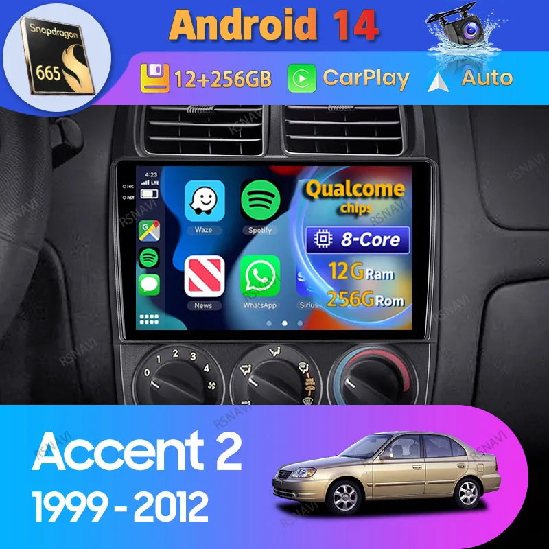 

Автомагнитола Carplay для Hyundai Accent II 2 LC2 1999-2012, Android 14, 2 Din, Wi-Fi + 4G, стерео, мультимедийное видео