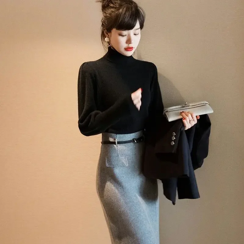 Pullover solidi Maglione da donna Collo mezzo alto All-match Semplice Moda Sottile Elegante Abiti autunnali Ins Vendita calda Ulzzang Elegante