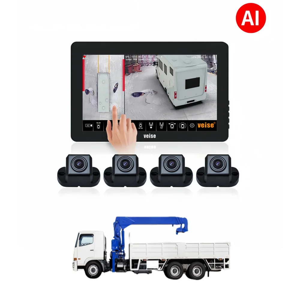4CH 3d 360 Bird Eye View Blind Spot Camera With Monitor 4g Dms Adas For Construction Safety Loader Crane Truck