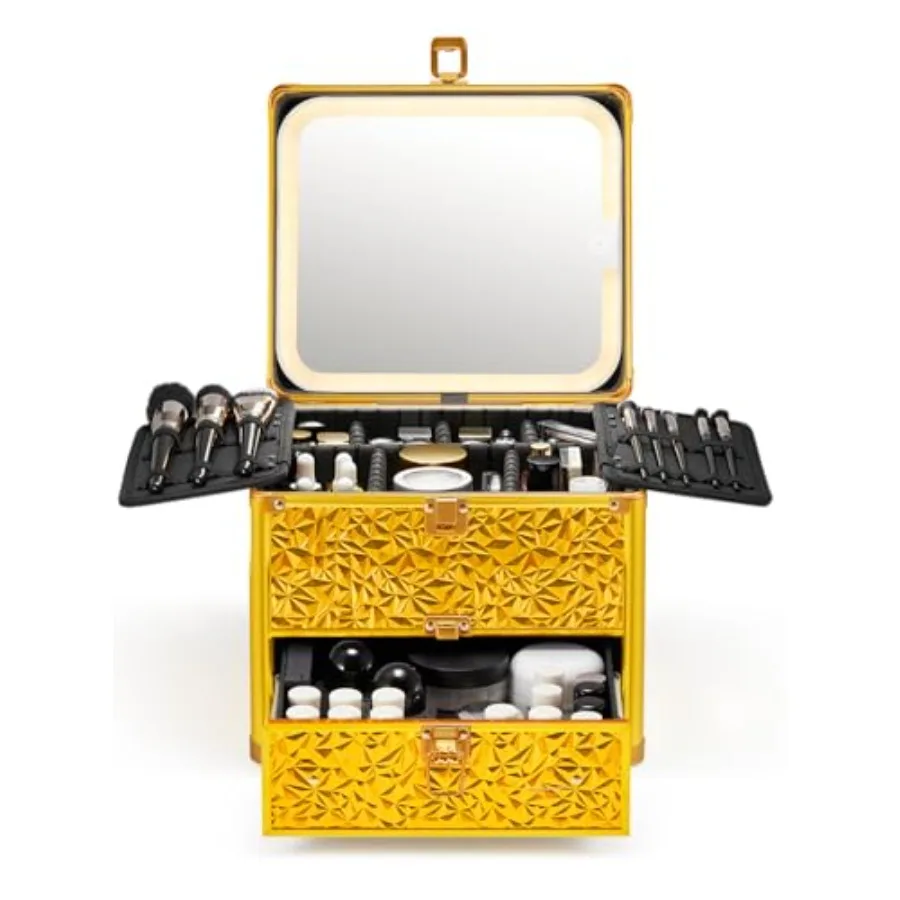 

Makeup Box with Drawer and A Detachable Lighted Mirror, Waterproof Travel Train Case, Cosmetic Organizer and Makeup Suitcase wi