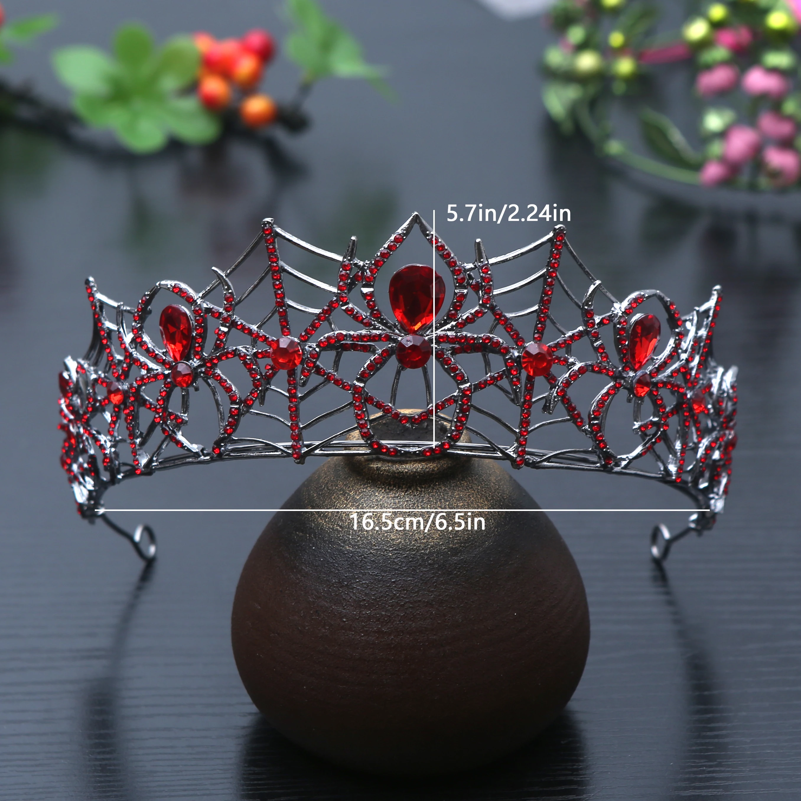 

1-Piece Gothic Red Crystal Tiara, Intricate Silver-Tone Metal Spider Web Design, Stunning Halloween/Costume Party Headpiece, Fea