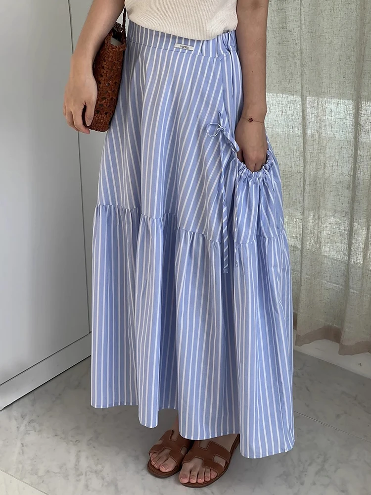 

ZHISILAO New High Waist A-line Skirt Women Vintage Stripe Long Skirt Autumn 2024