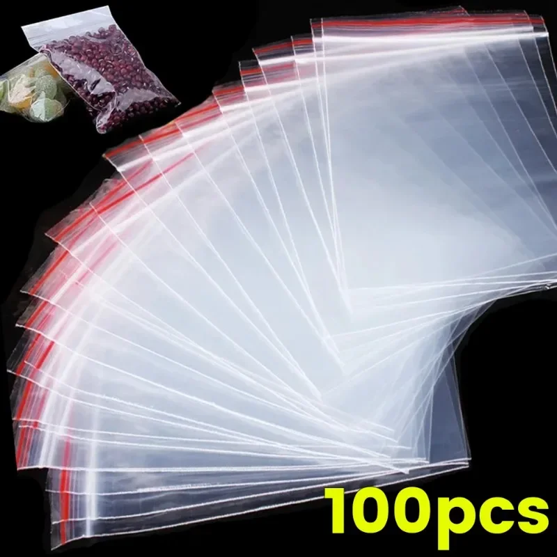 100Pcs Transparent Plastic Sealing Bag Reusable Sealed Bags Food Storage Vacuum Fresh Packing Pouch Jewelry Organizer Zip Bag