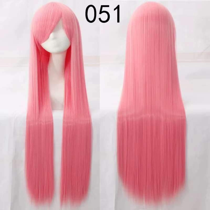 Anime 100 cm lange gerade Cosplay-Perücke, hitzebeständiges Kunsthaar, Schwarz, Weiß, Rot, Rosa, Braun, Gold, Blau, Party-Perücken
