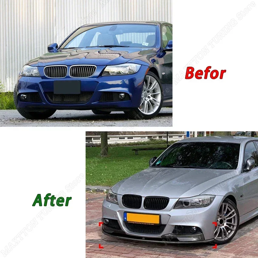 For BMW 3 Series E90 E91 LCI M Sport 2009-2012 Gloss Black Car Front Lip Spoiler Bumper Splitter Tuning Body kit Guard Trim