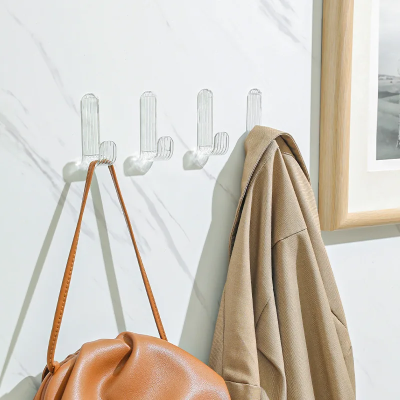 3503 Transparent Acrylic Adhesive Hooks No Drill Wall Hanger Self‑Adhesive Hook Clothes Bathroom Bedroom Door Storage Organizer view 3