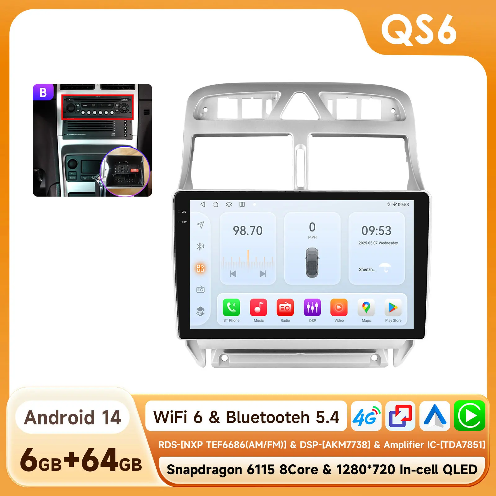 Hizpo 2Din 9 inch CarPlay Android Auto Radio voor Peugeot 307 307CC 307SW 2002 - 2013 Multimedia Navigatie GPS RDS DSP 4G BT