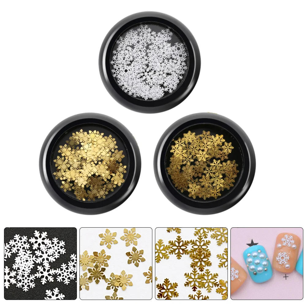

Nail Decorations 3 Boxes Snowflake Charms Christmas Nail Art Sequins Stickers Manicure DIY Accessories Winter Holiday Designs
