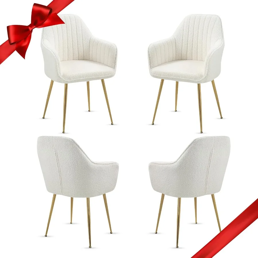 Набор из 4-х современных стульев Teddy Velvet с золотыми металлическими ножками, пушистые стулья с акцентом из шерпы для кухни Crea