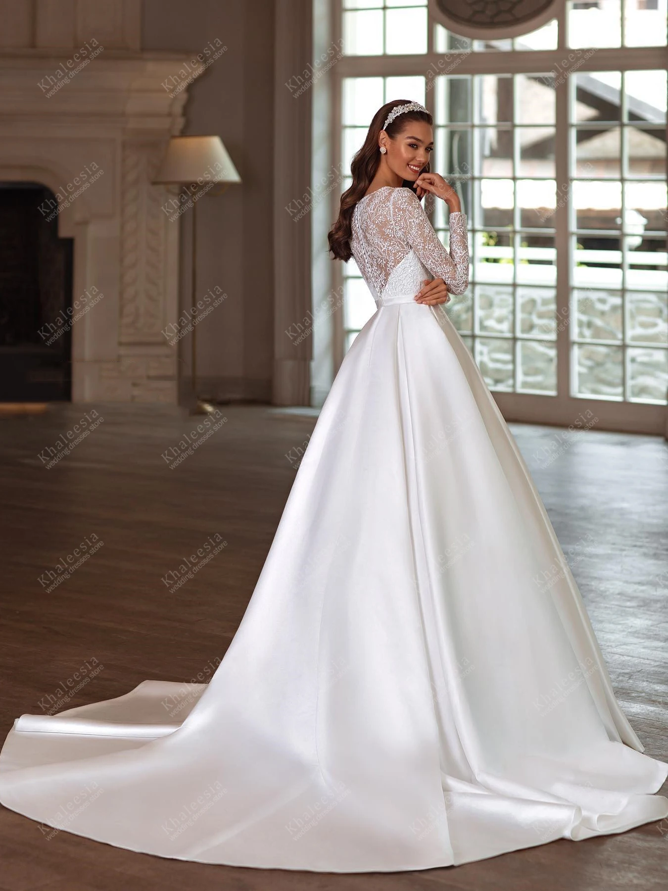 Vestidos De Novia clásicos, Vestidos De Novia elegantes, batas De satén, batas De manga larga para fiesta Formal, Vestidos De Novia personalizados 2025