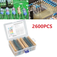 2600pcs Resistor Assortment Kit Metal Film 0.25W 1/4W Resistance 130 Values Resistors Assorted Pack Kit PTC UHF with Storage Box