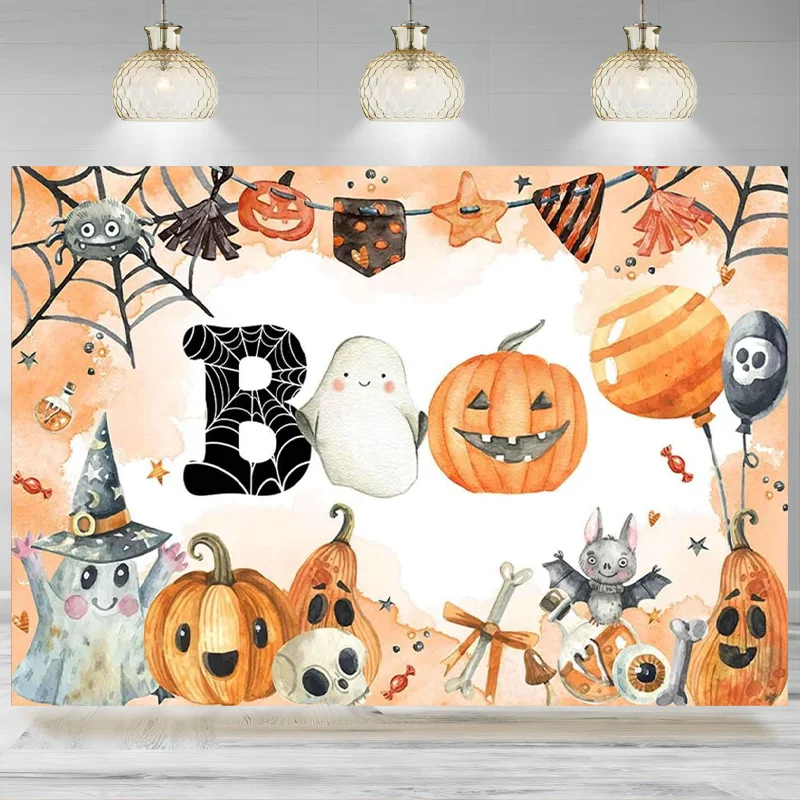 

Halloween Backdrop Kids Cute Spooky Ghost Pumpkin Trick or Treat Photographic Background Baby Shower Birthday Decoration Banne