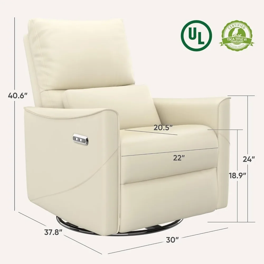 Power Swivel Rocker Recliner Chair for Adults, Glider Nursery Reclining Chair with Lumbar Support