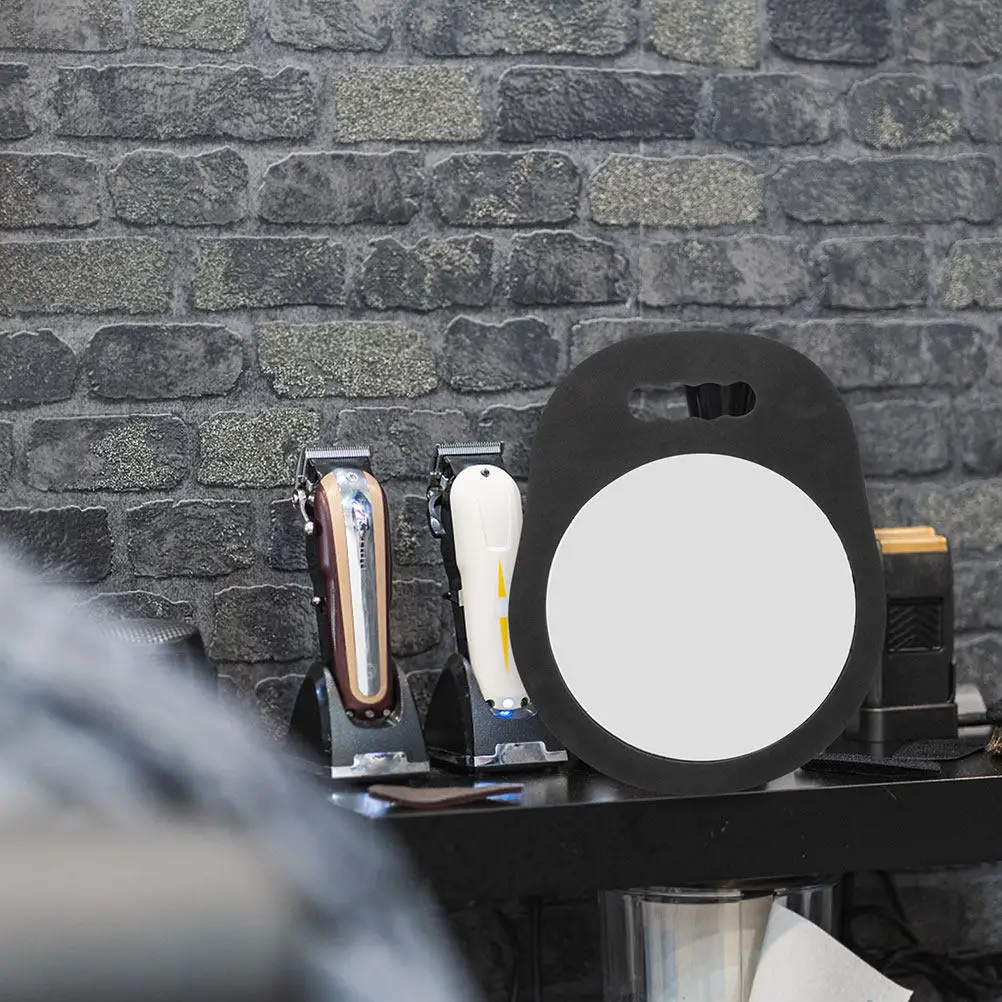

2Pcs Handheld Round Salon Mirror High Definition Unbreakable Foam Cushion Hair Barber Accessories Personal Grooming Self Haircut