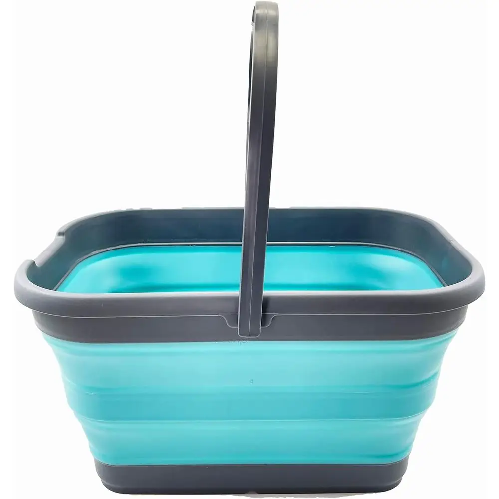 12L Collapsible Rectangular Handy Bucket/Multiuse Water Pail or Camping, Fishing (Grey/Crystal Blue)