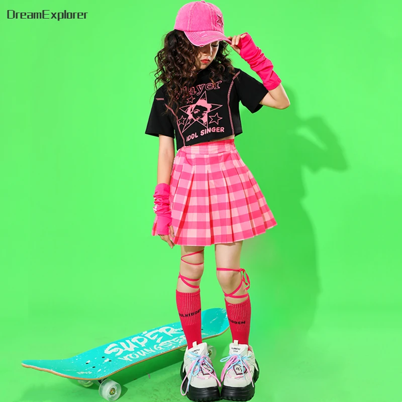 

Kids Hip Hop Crop Top Plaid Skirts Street Dance Jazz Sweet Costumes Girls Gradient Cargo Pants Children Streetwear Clothes Sets