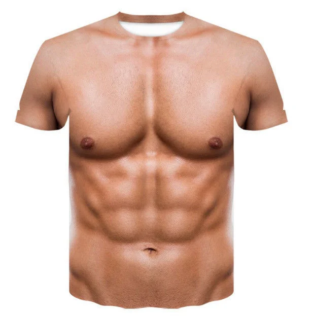 Summer new personalized creative funny Muscle Men's clothes 3D digital printing sexy strong men's abdominal muscle T-shirt