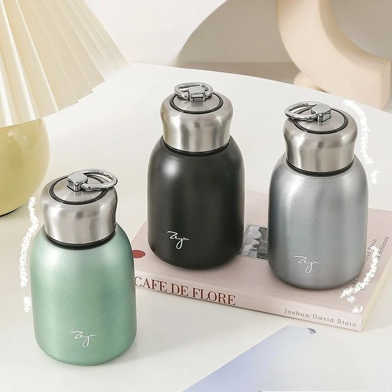 

300ML Stainless Steel Vacuum Flask with Lifting Ring Mini Thermos Cup Car Insulated Cup Portable Travel Water Bottle Coffee Mug