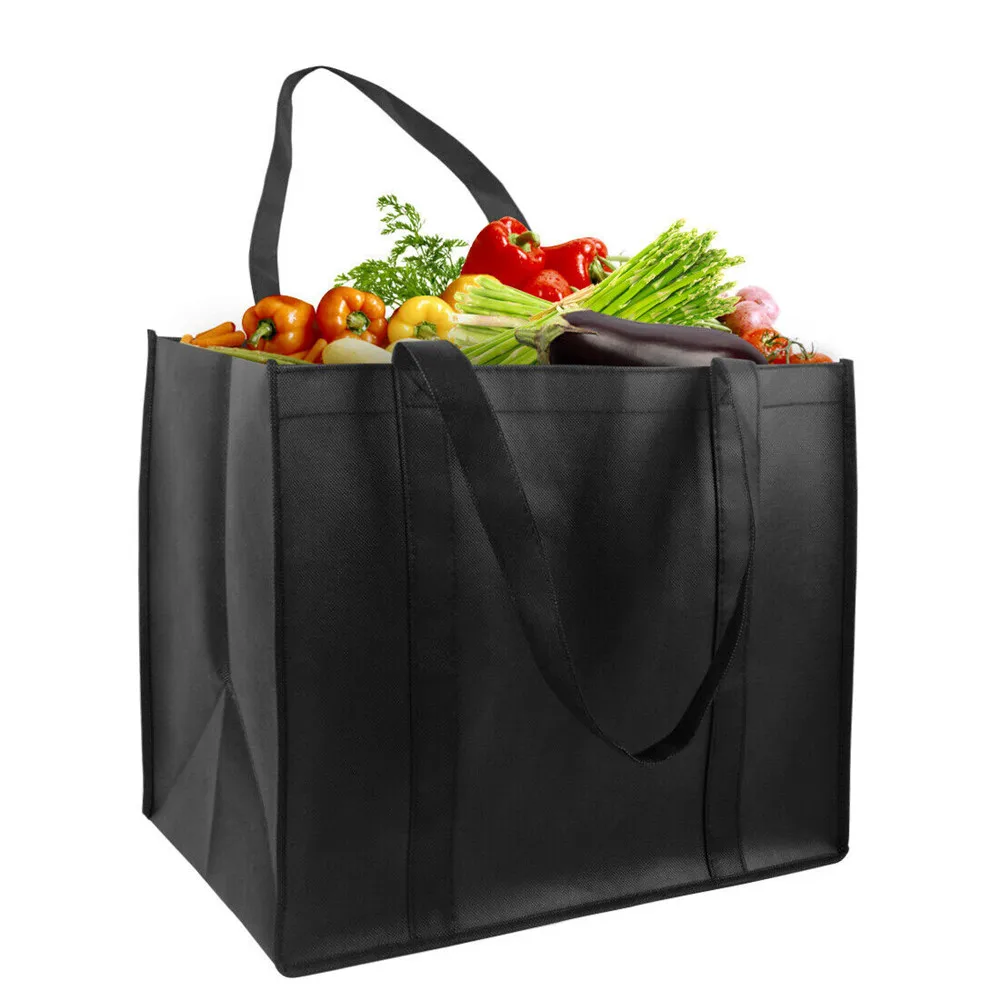 Women Handbag Simple Eco-Friendly Grocery Totes Heavy Duty Shopping Bags Lady Foldable Portable Large Capacity Black Bag