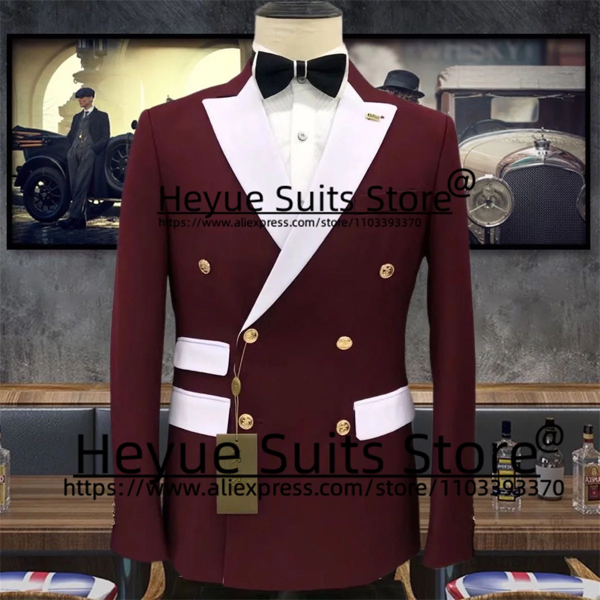 Fashion Double-breasted Orange Men Suits Slim Fit Peak Lapel Groom Wedding Tuxedos 2 PCS Sets Business Male Blazer Costume Homme