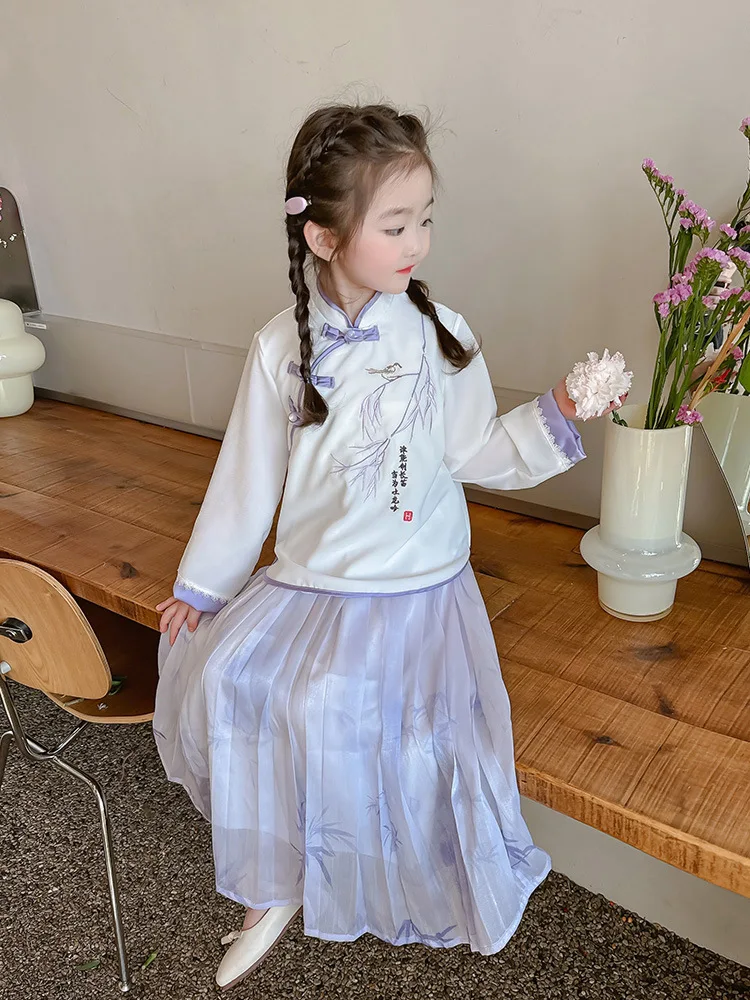 Girls Suit2024New And Autumn Baby Girl Fashionable Spring Clothing Two-Piece Set Children'S National Style Horse-F