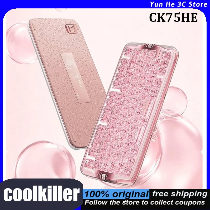 CoolKiller CK75HE Pink Magnetic Keyboard 84 Keys Esports Gaming Tri-Mode Customizable Wired Hot-Swappable Transparent Keycaps