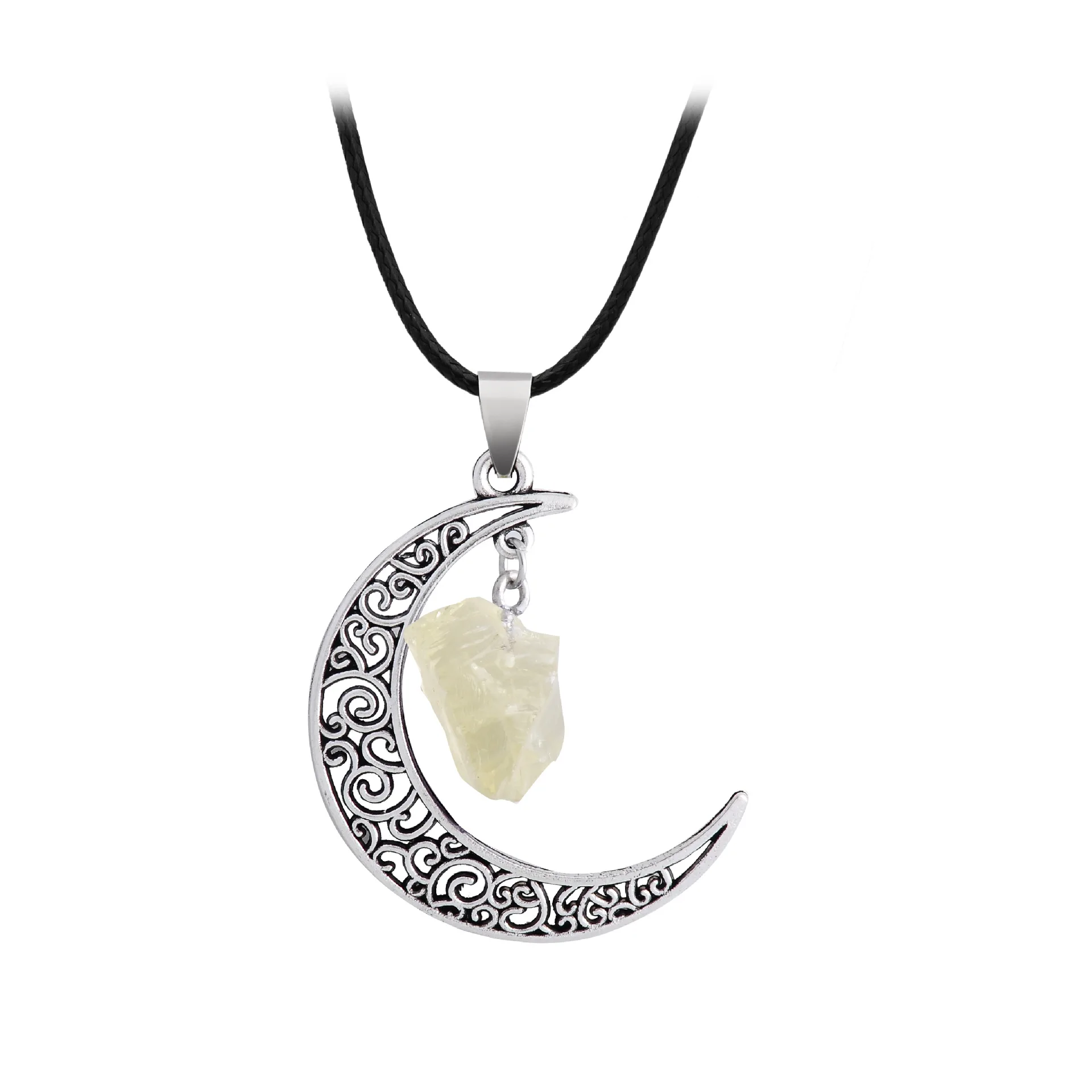 Crescent Moon Dangel Unregelmäßige Kristall Stein Anhänger Für Frauen Halskette DIY Natürliche Amethyst Kristall Stein Frauen Männer Schmuck
