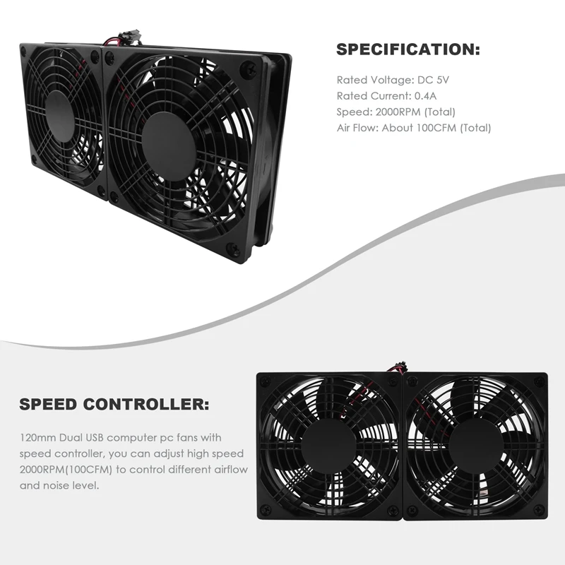 120Mm 5V USB Powered PC Router Dual Fans High Airflow Cooling Fan For Router Modem Receiver