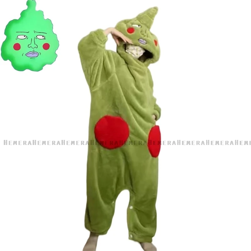 Anime Mob Dimple Cosplay Costume Mobu Saiko Hyak Psycho Flannel Pajamas Green Jumpsuits 100 Man Woman Kawaii Home Furnishings