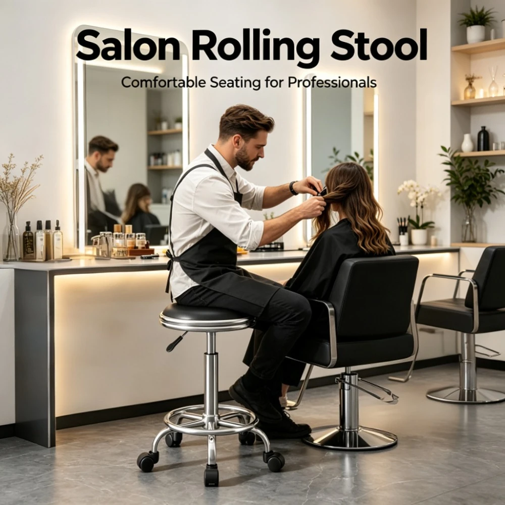 Ergonomic Saddle Stool with Wheels Barber Stool Rolling Swivel Chair Comfortable Seating for Hair Stylist Beauty Salon Tattoo