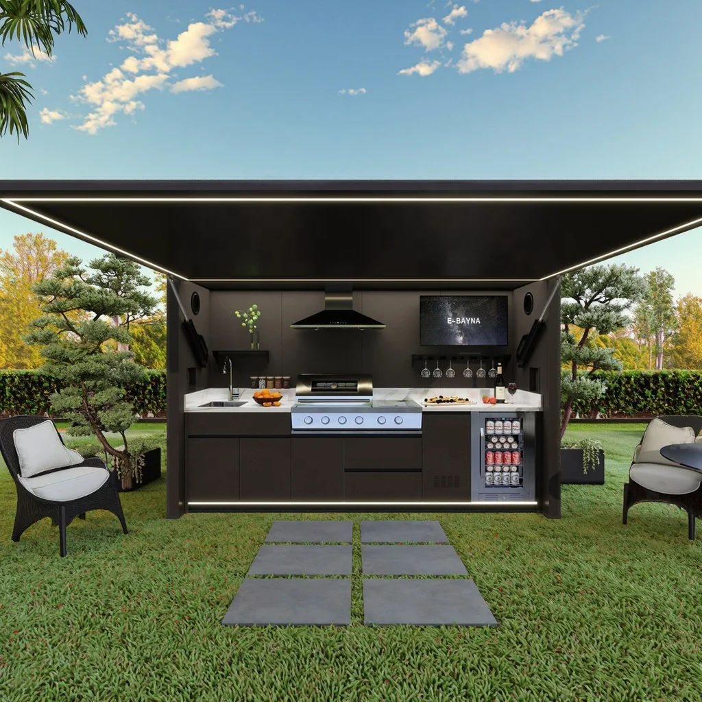 Modern Stainless Steel Kitchen Cabinet for Gas BBQ Grill Outdoor Furniture with Shed for Pool House