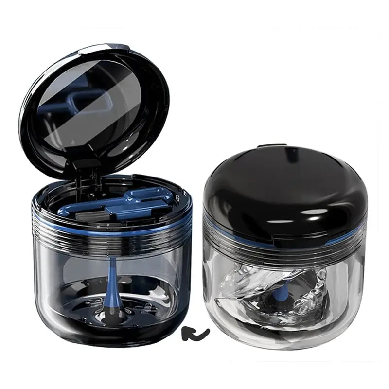 Retainer Mouth Guard Soak Container Box, Denture Bath Case With Strainer Basket, Braces Cleaner Cup Leak Proof