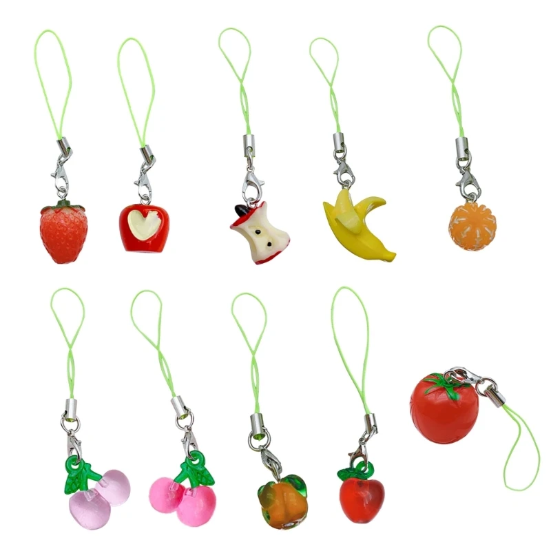 Fruit Theme Cellphone Strap Colorful Phone Chain Handmade Detachable Phones Lanyard Pendant Keychains for Wallet Bags