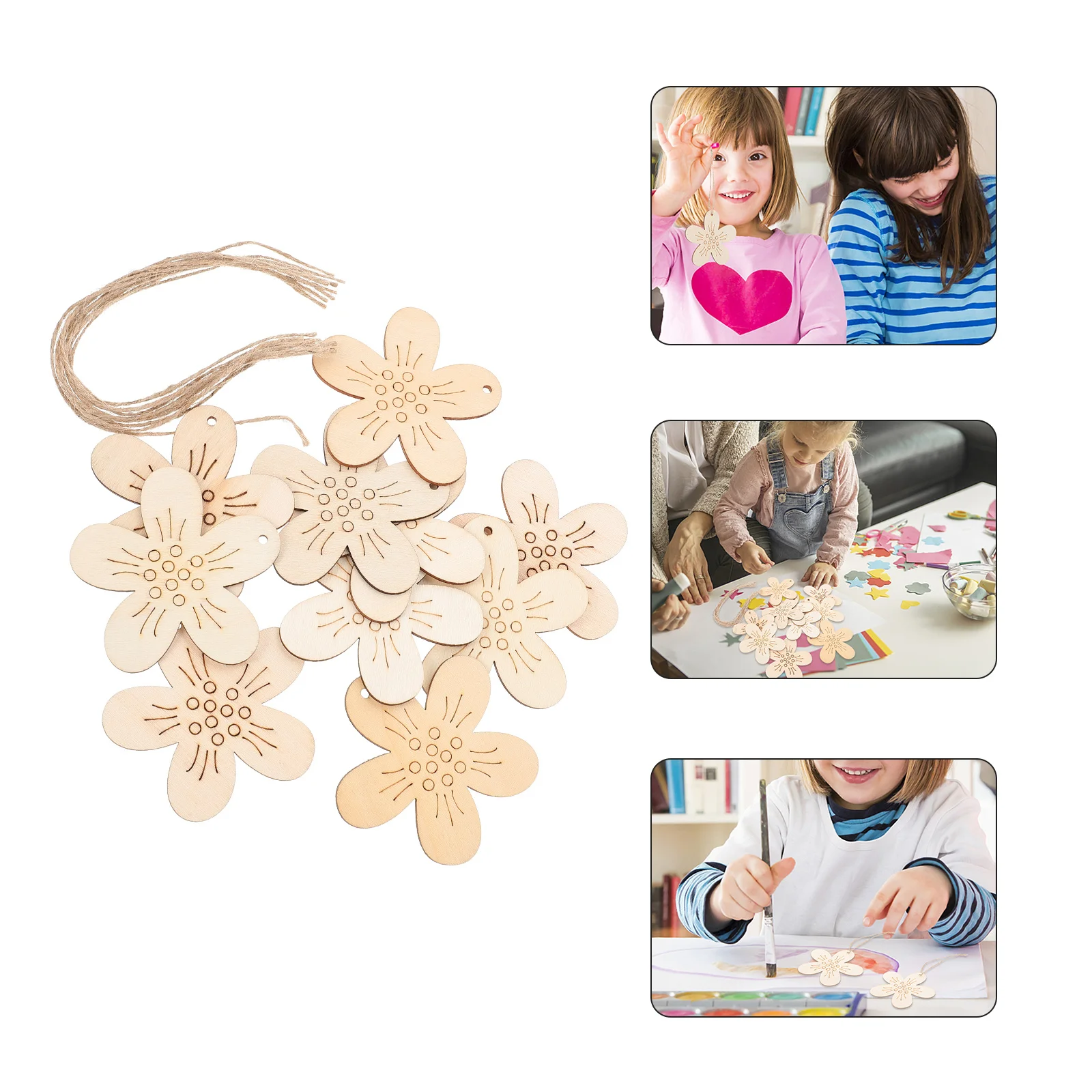 

40Pcs Flower Shape Wooden Chips Blank Wood Pieces for DIY Craft Home Wedding Natural Wood Slices Wooden Slices