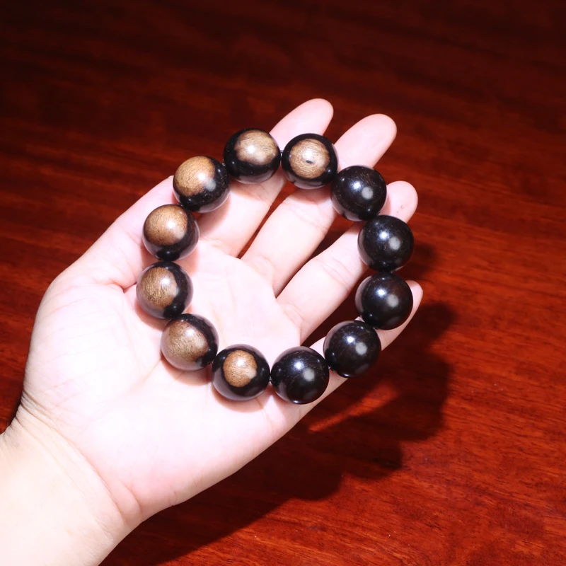 

Ebony Wood Beads 20mm for Men Black and White Bracelet
