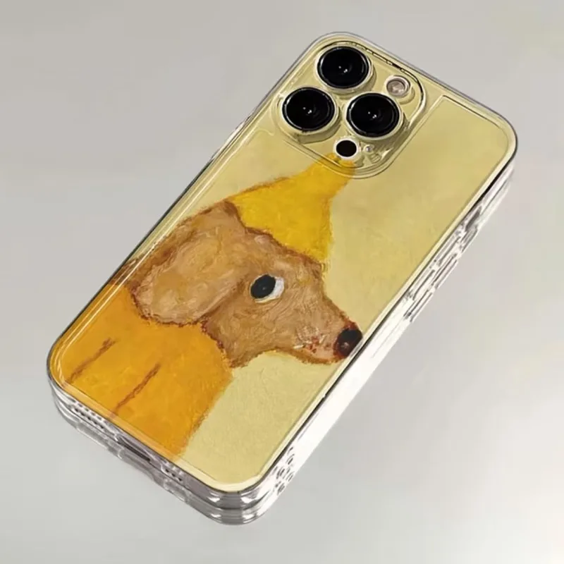 النفط اللوحة الأصفر الكلب الأسود القط قضية الهاتف آيفون 17 16 15 11 12 14 13 برو ماكس Mini X XS XR 7 8 Plus SE4 16e السيليكا يغطي #5