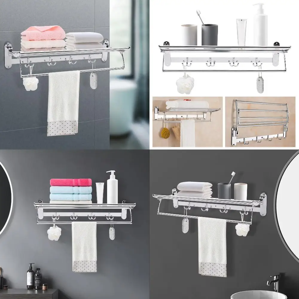 

New Towel Racks Bathroom Shelf with Foldable Towel Holder and Wall Mounted Multifunctional Racks