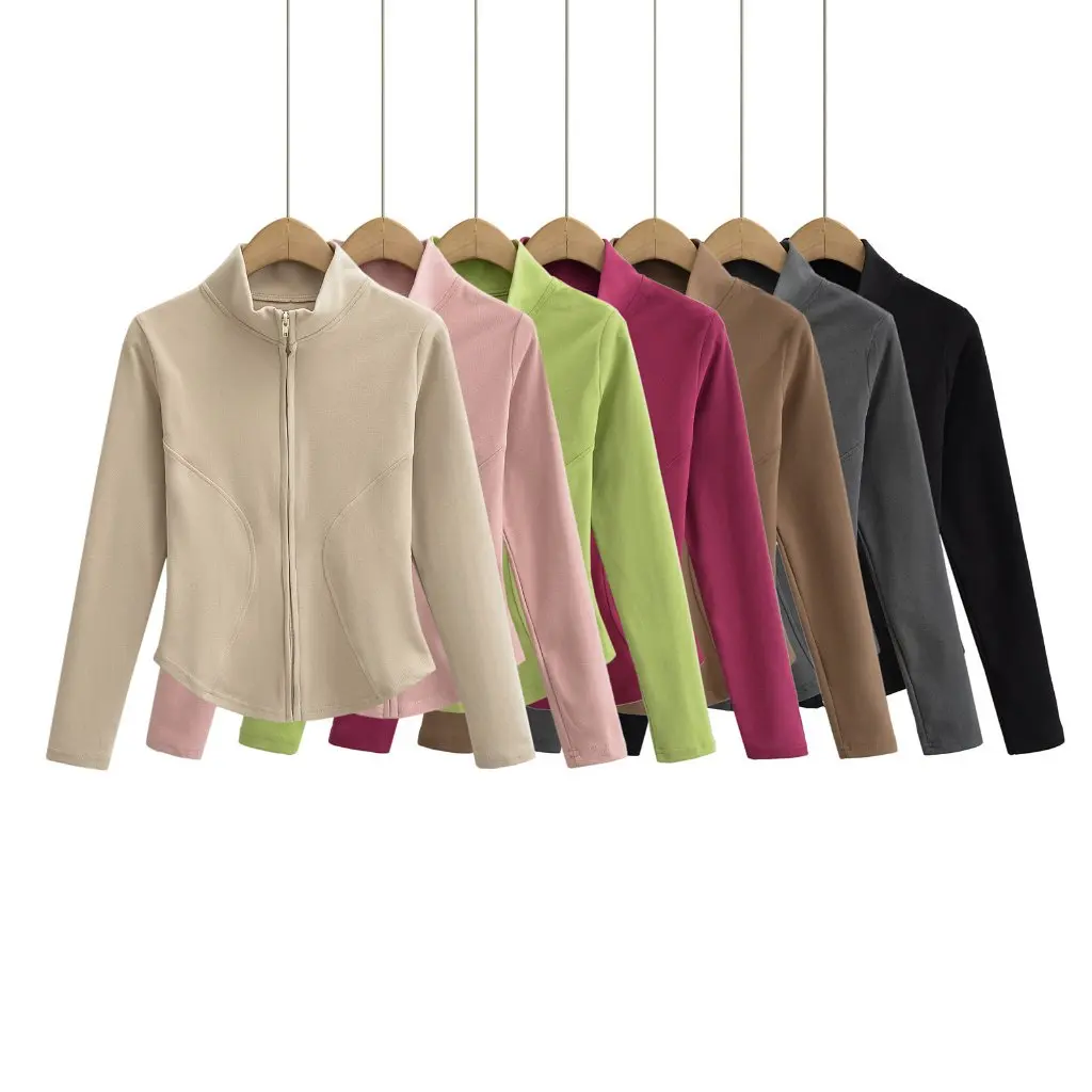 Cárdigan de cuello alto medio a la moda de primavera para mujer, suéter cálido ajustado con cremallera de manga larga de estilo americano y europeo