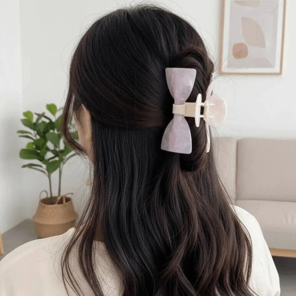 

Waterproof Bownot Shark Clip Korean Style Headwear Acetic Acid Hair Claw 8.5 CM Versatile Contrasting Colors Bow Hairgrips Daily